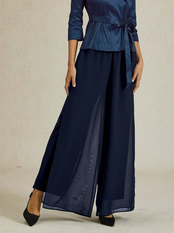 Nova | Straight-Leg Pants with Chiffon Split Overlay