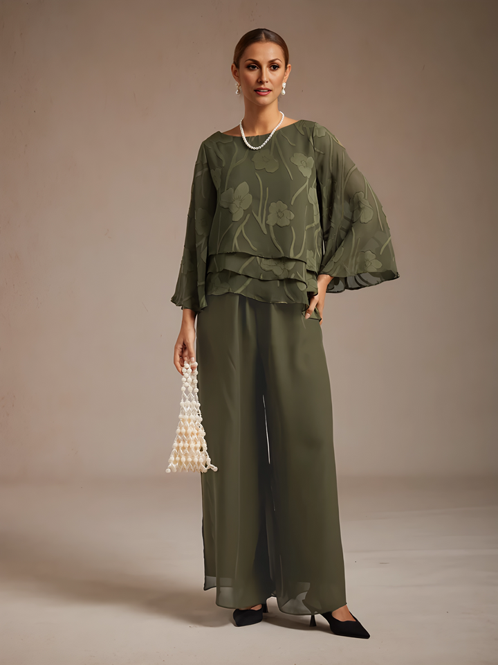 Nova | Straight-Leg Pants with Chiffon Split Overlay