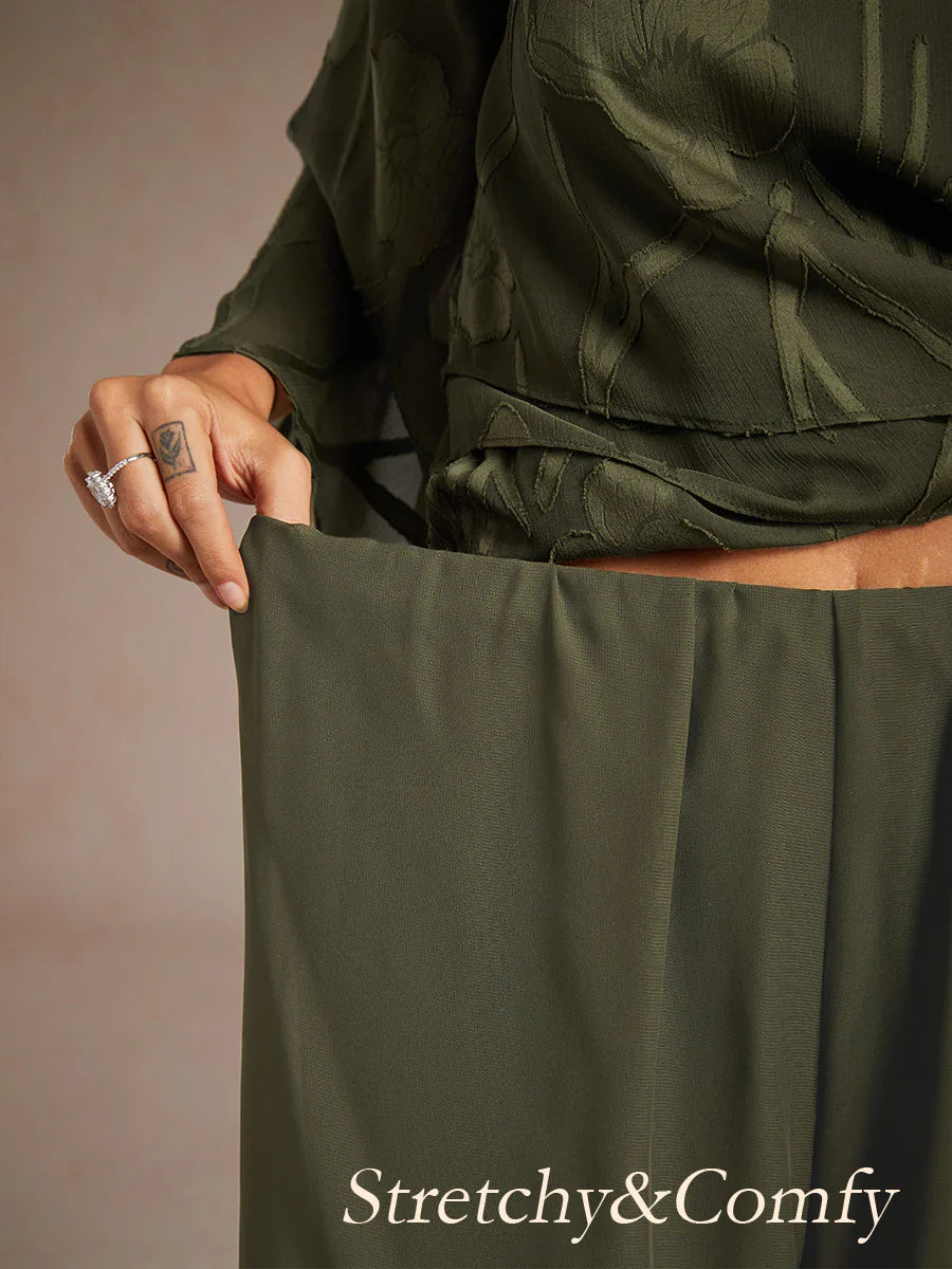 Nova | Straight-Leg Pants with Chiffon Split Overlay