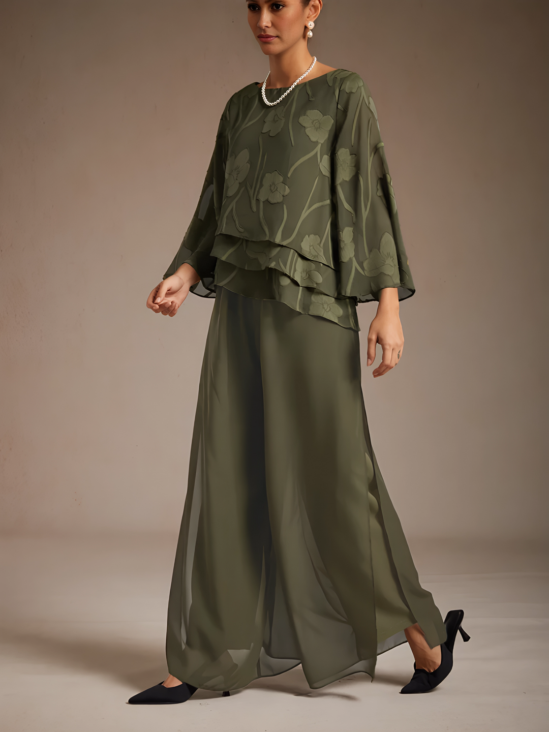 Nova | Straight-Leg Pants with Chiffon Split Overlay