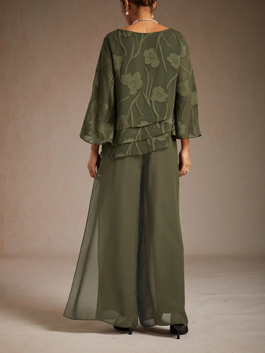 Nova | Straight-Leg Pants with Chiffon Split Overlay