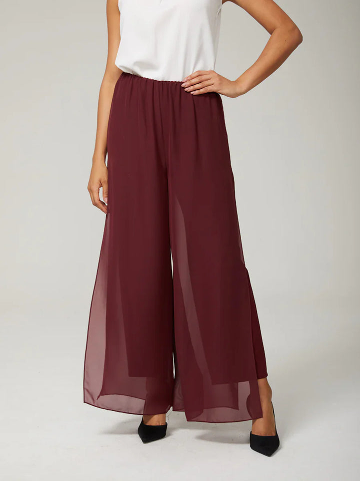 Nova | Straight-Leg Pants with Chiffon Split Overlay
