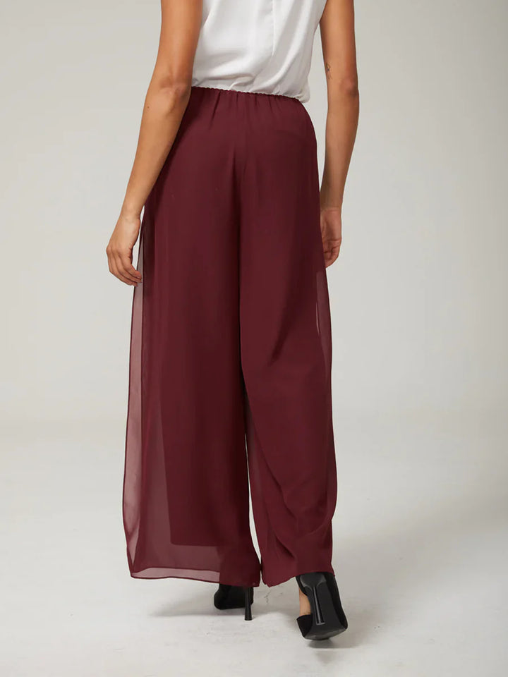 Nova | Straight-Leg Pants with Chiffon Split Overlay