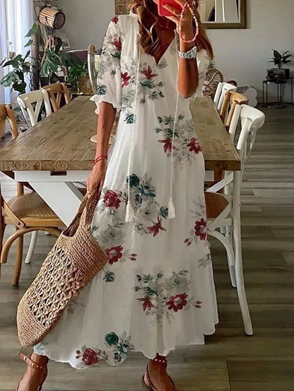 Susan | Boho Maxi Dress with Flattering Tummy Coverage